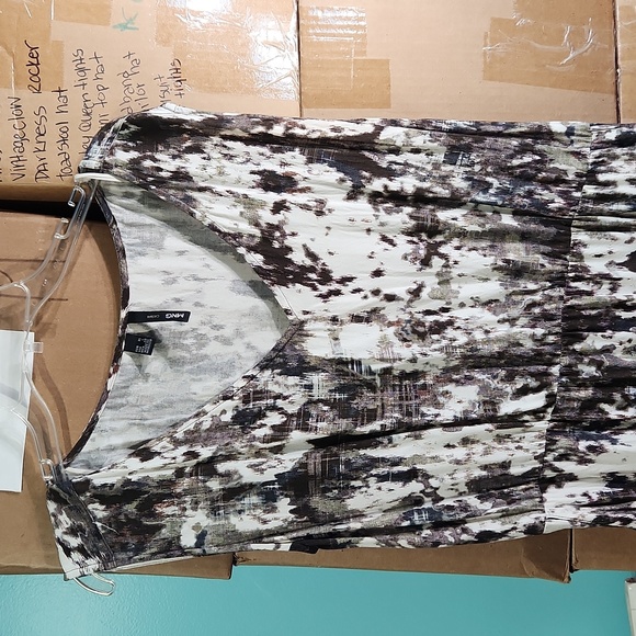 MNG by Mango Splatter Print Dress XLARGE Cream, Olive, Brown Pockets - Picture 3 of 7